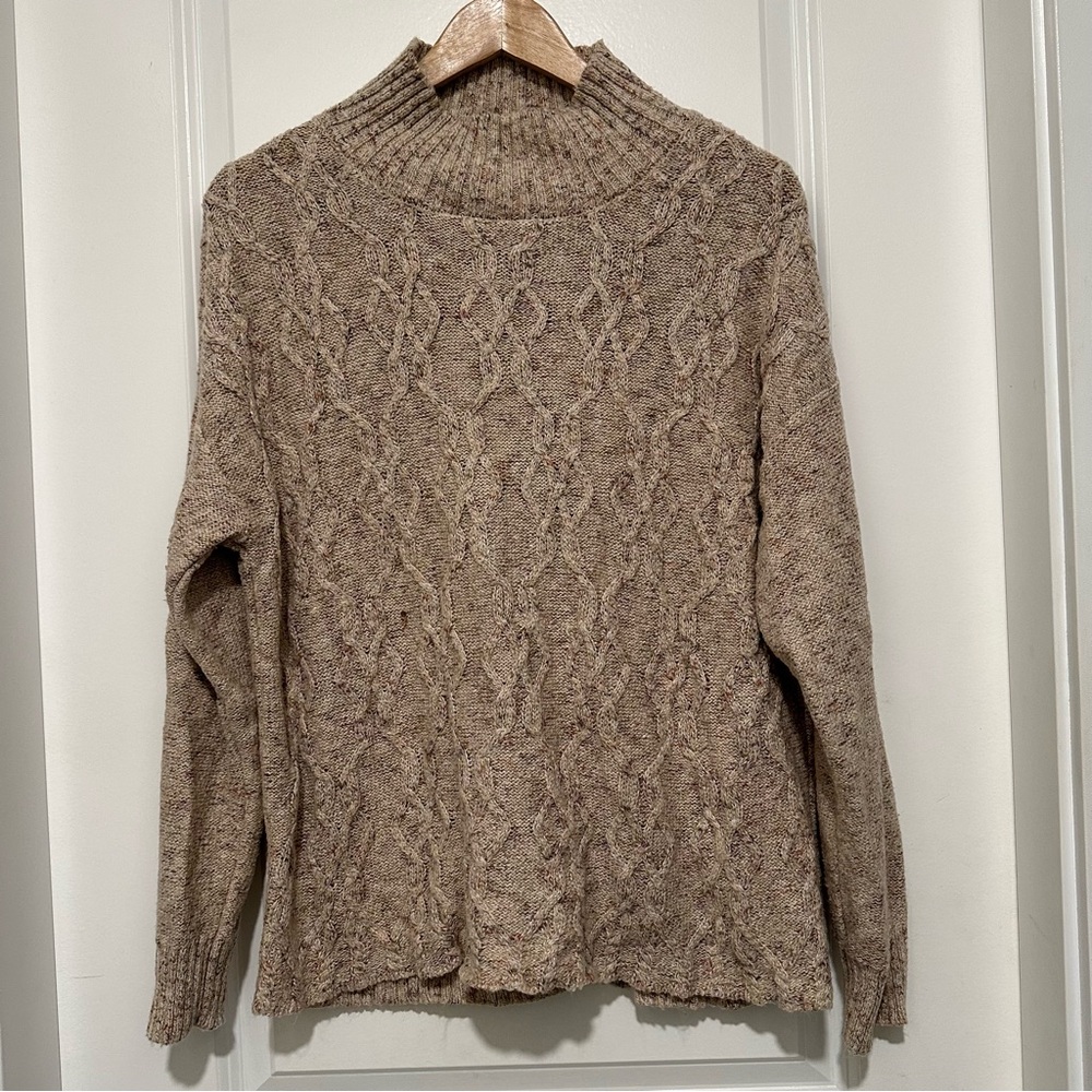 Peyton Primrose Cable Knit Oatmeal Women’s Long Sleeve Sweater Mock Neck XL